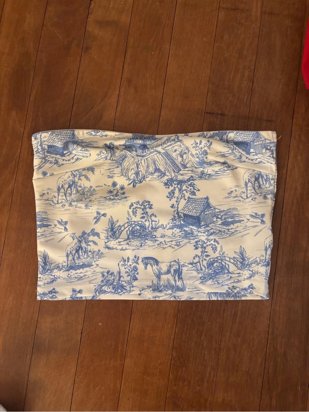 Edikted Blue and White Toile Strapless Tube Top